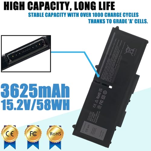 07KRV Laptop Battery Compatible with Dell Latitude 5430 5530 Precision P104F 3570 P104F005 P137G004 P137G Series M69D0 H4PVC Y86WG 0H4PVC 0Y86WG 08WRCR 078FWY 4FVJG O7KRV 15.2V 58Wh 4-Cell - style: 07KRV