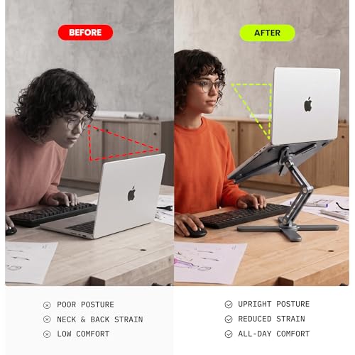 Model-X 2.0 Laptop Stand, Laptop Stand for Desk Adjustable Height | 360 Rotating Laptop Riser Aluminum Portable Foldable Computer Stand for MacBook Pro Air 10–17 in (Royal Gray) - color: Royal Gray