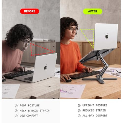 Model-X 2.0 Laptop Stand, Laptop Stand for Desk Adjustable Height | 360 Rotating Laptop Riser Aluminum Portable Foldable Computer Stand for MacBook Pro Air 10–17 in (Royal Gray) - color: Royal Gray