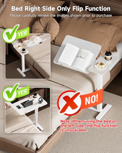 BZIUM Overbed Bedside Table with Hidden Wheels, Adjustable Medical Tilt Top Hospital Bed Table Over The Bed, Rolling Desk Mobile Standing Desk (27.6x15.8, White) - color: White, size: 27.6x15.8 Inch