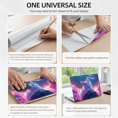 Galaxy Nebula Cat Universal Laptop Skin Sticker 3PCS, Protective Decal Trim-to-Fit 11.6" 13.3" 14" 15.6" Laptop Vinyl Cover, Removable Anti-Scratch Computer Decal Protector - color: Galaxy Nebula Cat