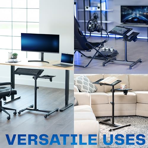 VIVO Black Mobile Keyboard Tray and Mouse Pad Cart, CART-KB1A | Freestanding, Ergonomic Typing Platform with Tilting Design and Height Adjustment