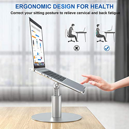 Adjustable Laptop Stand, Aluminum Laptop Riser, Multi-Angle Height Adjustable 360°Rotation Notebook Stand Desktop Holder Compatible with Mac MacBook Pro Air, Lenovo, Dell XPS, HP(10-17") - color: B-silver
