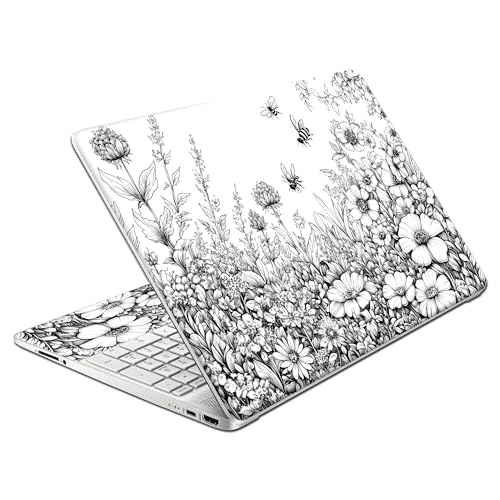 Laptop Skin Decal HP 15.6" - Black White Botanical, Laptop Cover Sticker, No Cutting Required, No Bubble, Waterproof, Scratch Resistant - Including Wide Screen and Wrist Pad - size: 15.6 inch