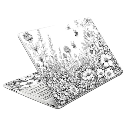 Laptop Skin Decal HP 15.6" - Black White Botanical, Laptop Cover Sticker, No Cutting Required, No Bubble, Waterproof, Scratch Resistant - Including Wide Screen and Wrist Pad - size: 15.6 inch
