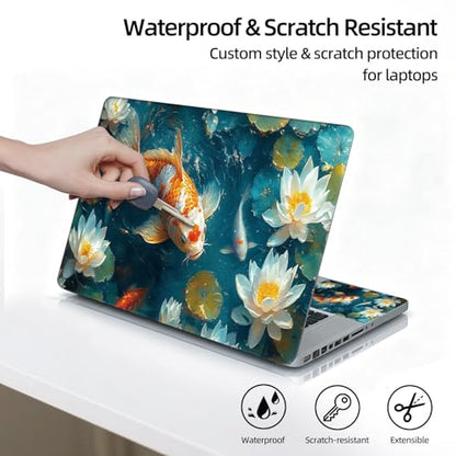 Universal Laptop Skin Sticker Decal, 12"-15.6" Aesthetic Vinyl Wrap, Koi Fish Lotus Waterproof Notebook Cover Art Protector for MacBook HP Dell Lenovo, Fits 13" 14" 15" 15.6" - color: Koi Fish Lotus