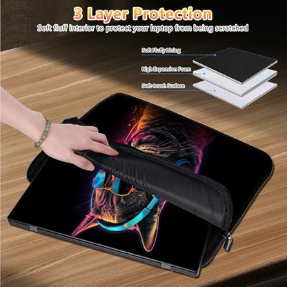 10 inch Laptop Sleeve with Laptop Skin Sticker Set – Slim Protective Case with Smooth Zipper, Lightweight Tablet & Notebook Sleeve for Travel & Daily Carry, Cool Cat with Glasses - color: Cool Cat with Glasses, size: 10 inch