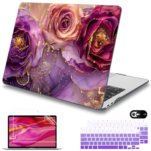 Mektron for MacBook Air 13 inch Case 2021-2018 Release A2337 M1 A2179 A1932, Plastic Hard Shell Case Only Compatible with MacBook Air 13 inch Retina Fits Touch ID, Marble Flowers - color: Marble Flowers