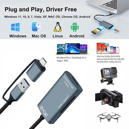DCHAV UHS-II USB C to SD Card Reader USB 3.0 A OTG Adapter Dual Connector Converter for Micro SD TF SDHC SDXC Microsd Compatible with Computer PC Laptop SD 4.0 Camera Memory Card Android Phone Mac
