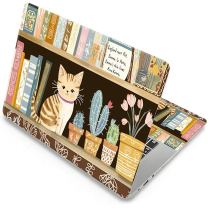Universal Laptop Skin, DIY Cut-to-Fit Vinyl Cover Compatible with HP, Dell, Lenovo, Mac (13.3" to 15.6"), Anti-Scratch, No Residue & Bubble-Free Protective Decal Sticker, Cute Cat Bookshelf - color: Cute Cat Bookshelf