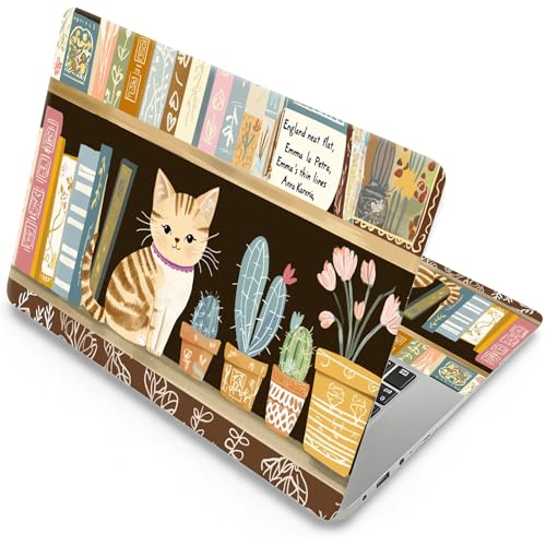 Universal Laptop Skin, DIY Cut-to-Fit Vinyl Cover Compatible with HP, Dell, Lenovo, Mac (13.3" to 15.6"), Anti-Scratch, No Residue & Bubble-Free Protective Decal Sticker, Cute Cat Bookshelf - color: Cute Cat Bookshelf