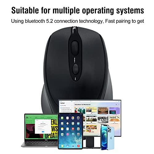 Bluetooth Mouse,Rechargeable Wireless for Laptop/iPad/MacBook Pro/Air, Silent Mouse Portable Slim for Surface Pro/PC/Lenovo/Samsung Tablet (Black) - color: Black