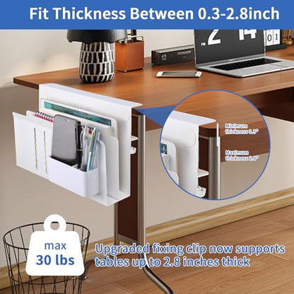 LUKETURE 2 Tier Desk Side Storage, No Drill Laptop Mount with Pen Holder | Fits Flat Edge Desks 0.3 to 2.8 Inches,Secure Grip on Wood, Glass, or Metal Surfaces Without Slipping - color: White(2 Tie)