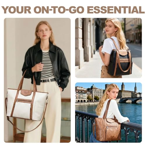 SYTRAH Laptop Bag for Women 15.6 inch Leather Backpack Purse - color: Dark Coffee