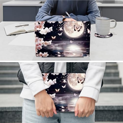 Laptop Skin Sticker Decal 12"-15.6" Universal Laptop/Notebook/Netbook Vinyl - Waterproof Scratch Resistant,Fits HP Dell Lenovo MacBook,2 Free Wrist Pads,Easy Apply & Remove,Cherry Blossom Moon - color: Cherry Blossom Moon