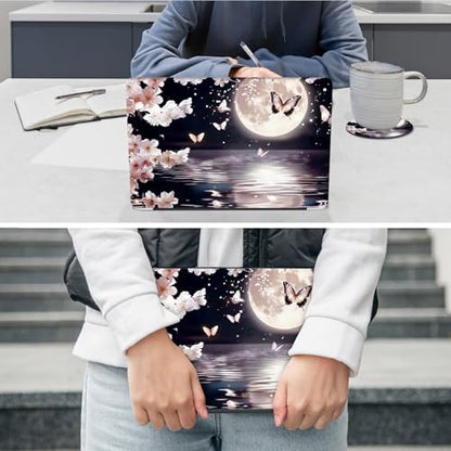Laptop Skin Sticker Decal 12"-15.6" Universal Laptop/Notebook/Netbook Vinyl - Waterproof Scratch Resistant,Fits HP Dell Lenovo MacBook,2 Free Wrist Pads,Easy Apply & Remove,Cherry Blossom Moon - color: Cherry Blossom Moon