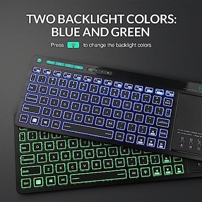 Rii (Dual Mode) RT518S Wireless and Bluetooth Multimedia Keyboard | 2-LED Color Backlit,with Multi-Touch Trackpad,Rechargable Keyboard for Android TV Box,PC,Tablets,Smart TV, HTPC, IPTV,Windows - style: dual mode Version