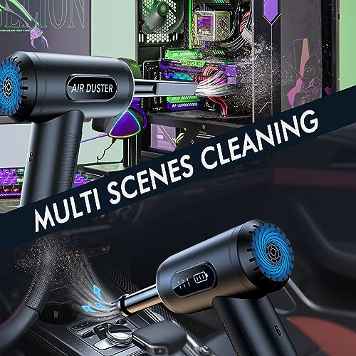 Electric Compressed Air Duster, 3-Gear Dust Blower for Computers Cordless PC Dusters Keyboard Electronics Cleaning Kit - 50000RPM 6000mAh Rechargeable with LED Light Display
