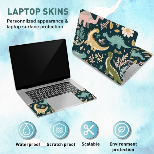 PLIGREAT 15 Inches Cartoon Dinosaur Laptop Skin Stickers, Reusable Netbook Skin Sticker Vinyl Decals for PC Notebook Laptops Keyboard Cover Universal 12" 13" 13.3" 14" 15", Pink Green - color: Pink Green
