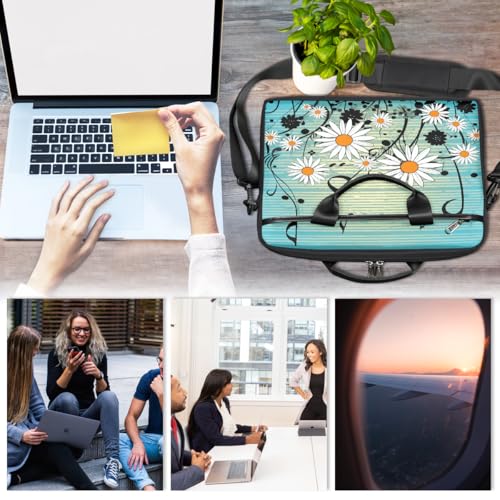 Laptop Shoulder Bag for Women Men, Waterproof Computer Case Messenger Bag Briefcase for Business Office Travel - color: Music Notes Daisy Flower