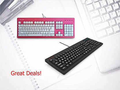 104-Key Large Print USB Wired 7ft, Spill-Resistant, Hot Pink and White, Durable Keyboard for Laptop, Mac, TV, and Computer (Pink) - color: Pink