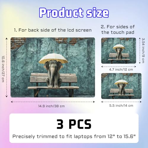Universal Laptop Skin Sticker Decal, Compatible with MacBook HP Dell Lenovo 12"-15.6", Reusable Vinyl Notebook Cover 3PCS Set, High-Recognition Film-The Waiting Elephant - color: The waiting elephant