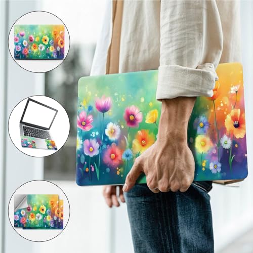Universal Laptop Skin, DIY Cut-to-Fit Vinyl Cover Compatible with HP, Dell, Lenovo, Mac (13.3" to 15.6"), Anti-Scratch, No Residue & Bubble-Free Protective Decal Sticker, Colorful Wildflower - color: Colorful Wildflower