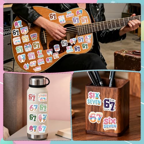 Six Seven 67 Stickers - 50 Pcs Funny 67 Water Bottle Stickers, Softball Football Scrapbook Decals for Luggage Laptop Journal, Waterproof Vinyl Gift for Adult - style: Six Seven