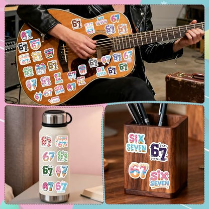 Six Seven 67 Stickers - 50 Pcs Funny 67 Water Bottle Stickers, Softball Football Scrapbook Decals for Luggage Laptop Journal, Waterproof Vinyl Gift for Adult - style: Six Seven
