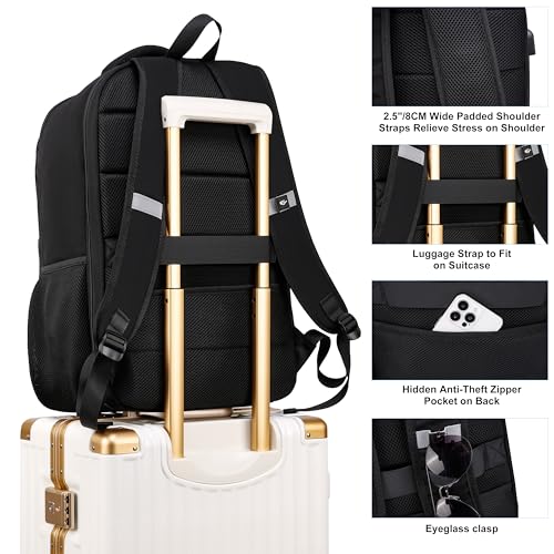 CAFELE TSA Friendly Flight Approved Business Backpack, Water-resistant Lightweight School Rucksack, Durable Large Weekender Bag Daypack (Black, 17.3 Inch) - color: Black
