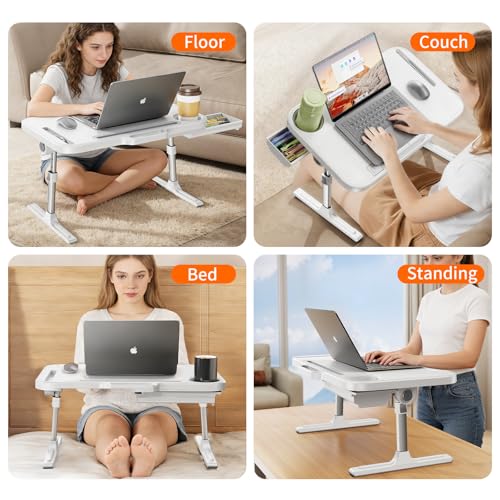 Laptop Desk Bed Table,Adjustable Lap Desk Bed Tray,Portable Folding Couch Table with Bookstand & Storage Drawer,Car Rear Seat Sofa Floor Laptop Tray Stand for Adult Kids Reading Writing Eating - size: portable