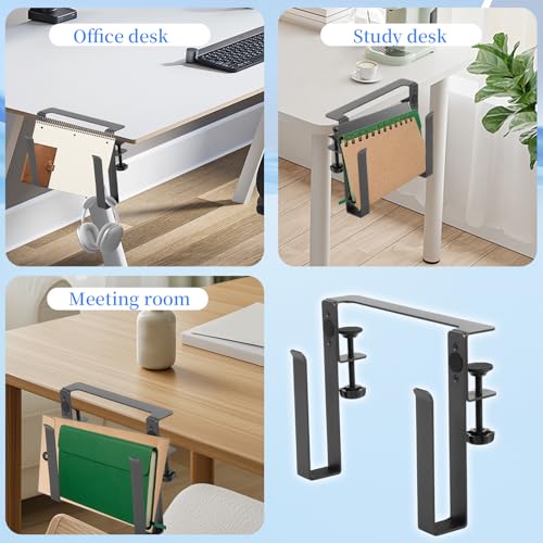 Desk Side Laptop Mount,Metal Hanging Adjustable Side Laptop Mount,No Drilling Siding Table Organizer for Office Home Tablets, Documents With Anti-Scratch,Metal Hanging Notebooks Holder