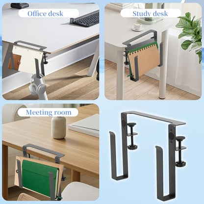 Desk Side Laptop Mount,Metal Hanging Adjustable Side Laptop Mount,No Drilling Siding Table Organizer for Office Home Tablets, Documents With Anti-Scratch,Metal Hanging Notebooks Holder