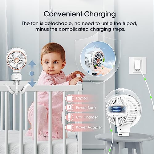 Ausic Misting Portable Stroller Fan, 100ml Mister Fan for Stroller, Safe Rechargeable Battery Baby Fans, Baby Essentials, Clip on Fans with Water Spray for Car Seat, Crib, Treadmill, Outdoor, Beach