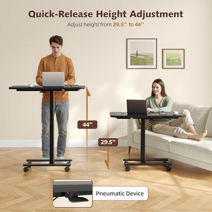 Homkdom C Shaped Table with Wheels, Side End Table with Extended Desktop, Adjustable Rolling Desk for Small Space, Dorm, Height Adjustment (29.5"-44"), Black - color: Black