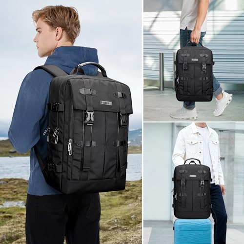 WITZMAN Travel Laptop Backpack for Men Fits 16 inch Laptop | Nylon Carry-on Airline Approved, USB Charging Port, 26L Capacity, For Vacation, Weekend, Overnight Trip, B716 Black - color: Black