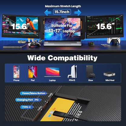 CIDETTY One Cable Connection Laptop Screen Extender Monitor Portable, Ultra Thin 15.6" 1080P FHD Triple Screen,Fit for 13-17" Laptop, Plug & Play Compatiable with Win/Mac/Chrome/Android - color: 15.6“ Grey