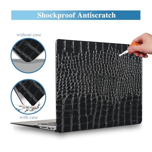 Crocodile Case for MacBook Air 13 Inch 2021 2020 2019 2018 M1 A2337 A2179 A1932, MacBook Air M1 Case, Aligator Skin Snakeskin PU Leather Hardshell & Keyboard Cover for Mac Air 13.3, Shiny Black - color: # Shiny Black Crocodile