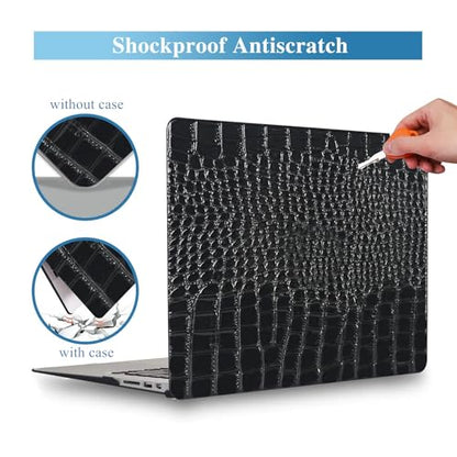 Crocodile Case for MacBook Air 13 inch 2026 M5, 2022-2025 M4/M3/M2 | Model A3449 A3240 A3113 A2681, Texture Crocodile Aligator Skin Snakeskin PU Leather Hardshell & Keyboard Cover, Shiny Black - color: # Shiny Black Crocodile