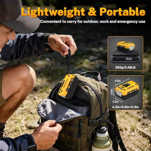 140W USB Battery Charger Adapter Compatible with DeWalt 20V Battery | PD 3.1 Fast Charging with Dual USB-C, 18W USB-A, Portable Phone Charger with 700LM LED Work Light and LED Screen Display - color: Yellow