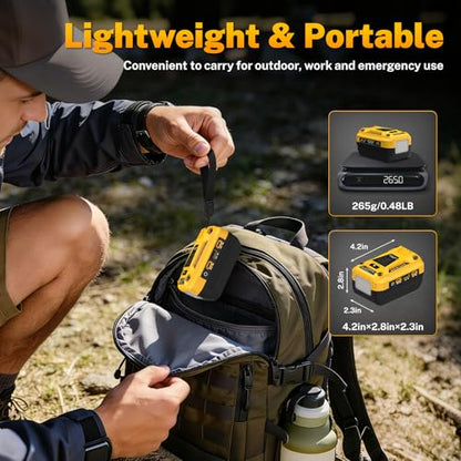 140W USB Battery Charger Adapter Compatible with DeWalt 20V Battery | PD 3.1 Fast Charging with Dual USB-C, 18W USB-A, Portable Phone Charger with 700LM LED Work Light and LED Screen Display - color: Yellow