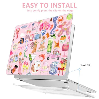 AKIT for MacBook Air 13 inch Case M5 M4 M3 M2 2026-2022, Fashion Stickers | A3449 A3240 A3113 A2681,Preppy Style Pattern Hard Shell Laptop Case+Screen Protector+Keyboard Cover for MacBook Air 13.6 inch - color: Fashion Stickers