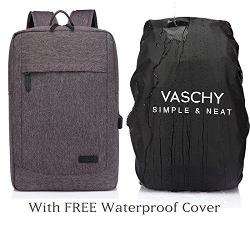 VASCHY Business Laptop Backpack for 17 inch Computer With USB Charging Cable - color: Dark Gray