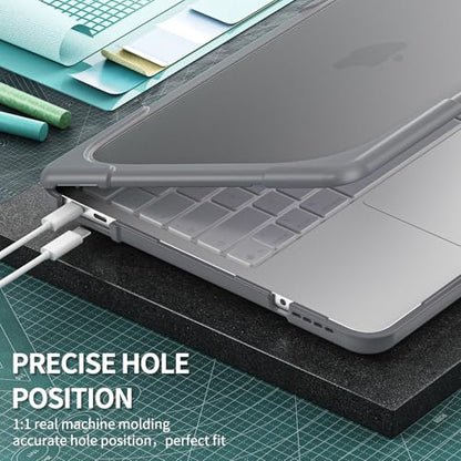 Batianda Heavy Duty Case for MacBook Neo 13 Inch 2026, Grey | Fits Model A3404 A18 Pro Chip, Ergonomic Foldable Stand Holds 22lbs, TPU Bumper, Matte Translucent Shockproof Hard Shell - color: Grey