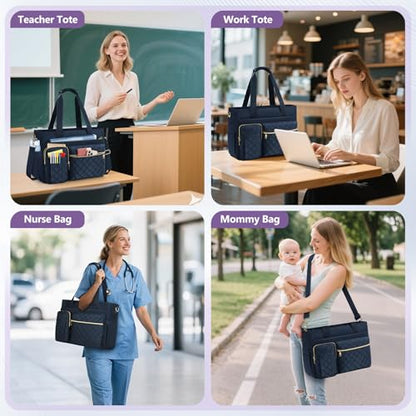SDYSM Teacher Tote Bag 15.6 inch Laptop Bag Work Bags for Women Nurse Tote Professional Computer Messenger Shoulder Bags Laptop Briefcase for Office, College, Nursing, Dark Blue - color: Dark Blue