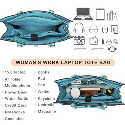 YZAOLL 15.6 Inch Laptop Bag for Women Work Tote Briefcase for Teacher Purse - color: C-jblue