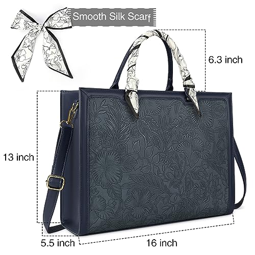 Laptop Bag for Women 15.6 Inch Laptop Tote Bag Waterproof Leather Computer Bag Business Lightweight Office Briefcase Large Shoulder Handbag Deep Blue - color: Deep Blue