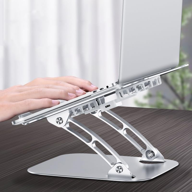 Aluminum Alloy -Layer Folding Notebook Holder with Built-in Fan Heat Dissipation Bracket(Gray) - color: Gray