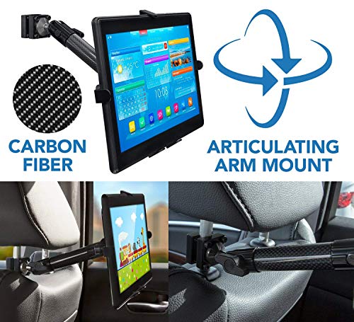 Mount-It! Carbon Fiber Car Headrest Tablet Holder, Back Seat iPad & Tablet Mount for Kids, Adjustable 7–11 Inch Rear Seat Holder for Galaxy & Fire Tablets, Road Trip Travel Mount