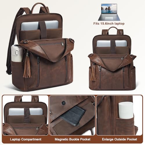 Laptop Backpack for Women 15.6 inch,Travel Leather Backpack Purse Nurse Teacher Carry on Backpack Computer Bag,Professional Water-Resistant College Business Work Casual Daypack,Brown - color: Crazy Horse Brown01